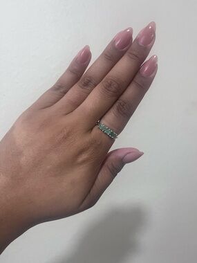 S925 Sterling Silver Green Tourmaline Band Ring